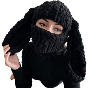 Women Bunny Ear Horn Ski Scarf Winter Warm Hat Knit Balaclava Face Mask
